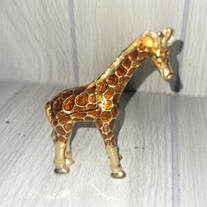 Vtg Enamel Jewled Standing Giraffe Trinket Box 4"